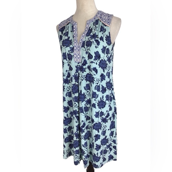 J Jill Floral Sleeveless Aqua Blue V Neck Dress Women’s Size Small Petite NEW - Picture 4 of 13